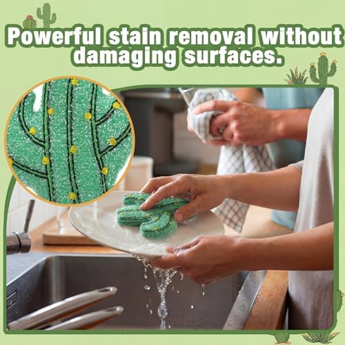 12 Pcs Cactus Sponge Dish Scrubber Dual Sided Non Scratch Dish Washing Scrubbers Reusable Household Cleaning Kitchen Tools for Dishwashing Washing Dishes Cookware Tubs Sinks - Image 3