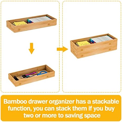 Utensil Organizer Silverware Drawer Organizer-Stackable Bamboo Flatware Caddy Cutlery Holder, Wooden Storage Boxes Tray for Bedroom,Office, Bathroom, Vanity & Garage Tool Organization(15"6"2.5") - Image 5