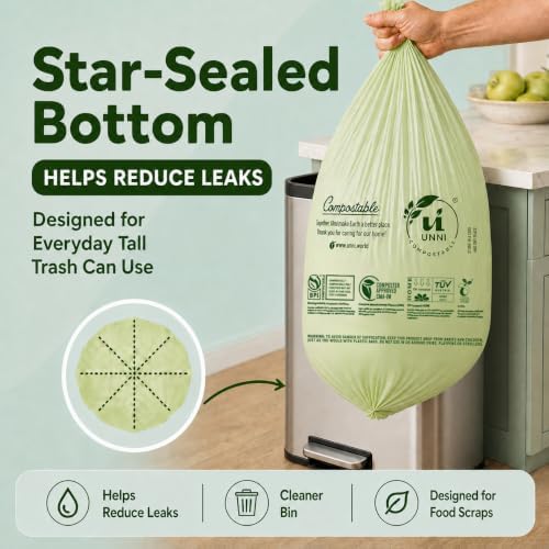 UNNI Compostable Bags, 13 Gallon, 200 Count, 49.2 L, Extra Thick 0.9 Mil - Image 5
