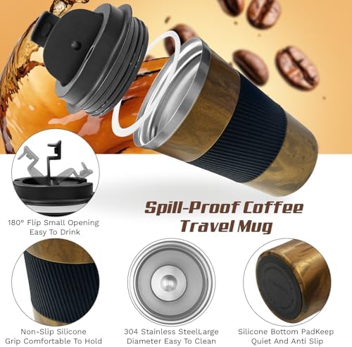 Vacuum Insulated Stainless Steel Travel Coffee Mug,Leak Proof Cup with Lid - Image 2