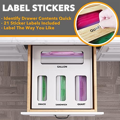 SpaceAid Bag Storage Organizer for Kitchen Drawer, Bamboo Organizer, Compatible with Gallon, Quart, Sandwich and Snack Variety Size Bag (1 Box 4 Slots), White - Image 4