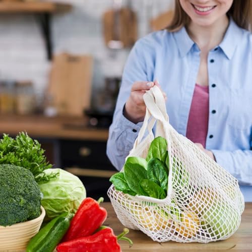 2-Pack Reusable Mesh Grocery Bags, 100% Cotton String, Long Handle Produce Bags, Fruit & Veggie Storage - Image 2