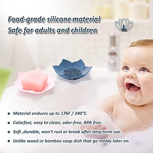 4 Pack Silicone Soap Tray Dishes Soap Holder Saver Draining Bathroom Shower Sink Bathtub - Image 4