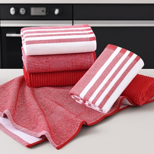 Homaxy Cotton 380 GSM Premium Kitchen Towels, 18"x 28", 3 Pack, Red - Image 5