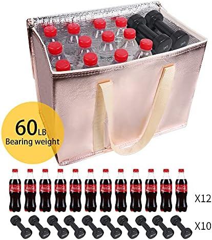 insulated picnic bag extra cooler Grocery shopping bags, Reusable, Heavy Duty, zipped zipper,Collapsible,tote,for men,women,for car,Recycled Golden XL-Large - Image 4