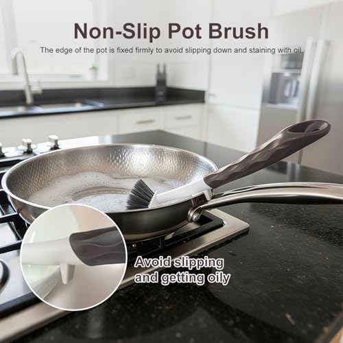 Dish Brush, 2 Pack with Comfortable Handle, with Built-in Scraper, Scrub Brush with Medium Firm bristles for Cleaning Dishes, Sink, Pots (Brown) - Image 6