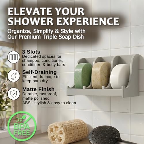 Soap Holder for Shower Wall, 3-Compartment Soap Dish [Patent Pending] - Image 2