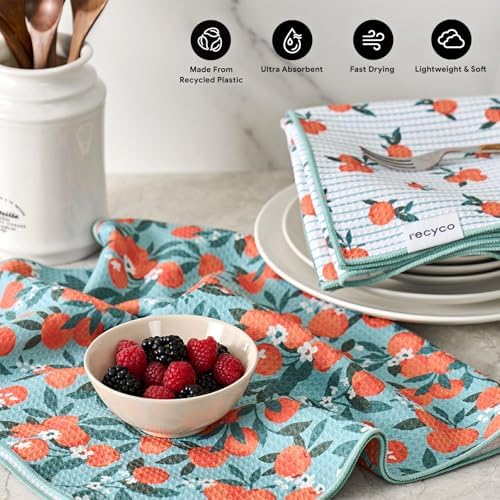 RECYCO Waffle Kitchen Towel Set of 2 - Quick Dry Microfiber Sustainable Dish Towels - Ultra Absorbent Reusable Cleaning Tea Towels - Lightweight Hand Towels,16”x 28”, Clementine Grove - Image 2