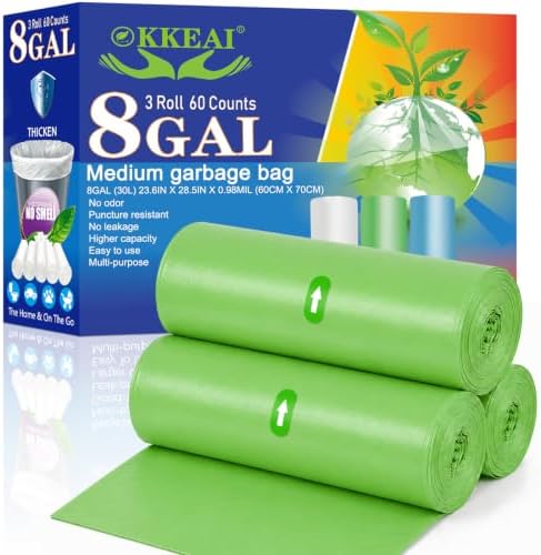 OKKEAI Blue Trash Bags 8 Gallon, Medium Garbage Bags for Kitchen, 60 Count by SmallTrashBags