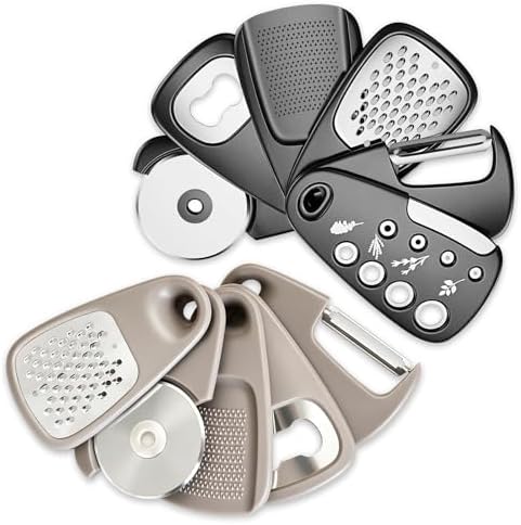 2 Pack Kitchen Gadgets Set 11 Pieces, Space Saving Cooking Tools Kitchen Accessories-Garlic Grinder, Cheese Grater, Vegetable Peeler, Pizza Cutter, Herb Stripper, Bottle Opener, Gadgets Gift Set by WMM