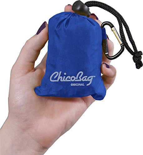 ChicoBag Original Compact Reusable Grocery Bag with Attached Pouch and Carabiner Clip- 4 Pack Blue - Image 3