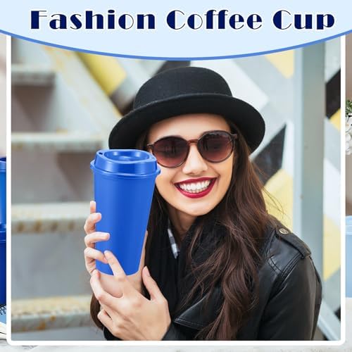 FillTouch 12 Pcs 16 oz Reusable Coffee Cups with Lids, Blue Gradient - Image 5