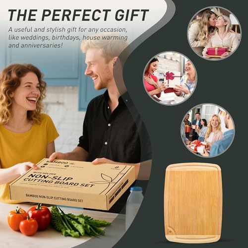 3 packs Bamboo Cutting Board Set Non Slip Feet Over Sink For Kitchen Meal Prep & Serving Brides Her Wedding Day Bridal Shower Engaged Wed House Christmas Married Future Unique Cool Gifts - Image 6
