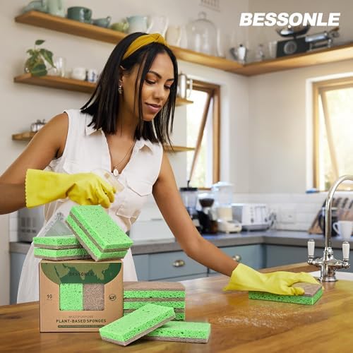 10 Pack Biodegradable Natural Sponges Kitchen - Compostable Cellulose and Coconut Walnut Scrubber Sponge - Eco Friendly Sponges for Dishes - Image 6