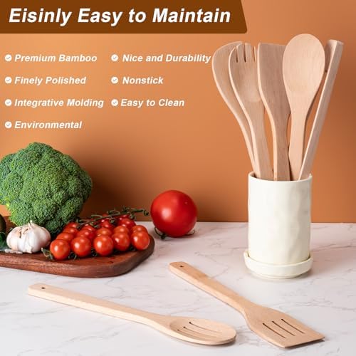 Eisinly 7-Piece Wooden Cooking Spoons, Sturdy Beech Utensil Set - Image 4