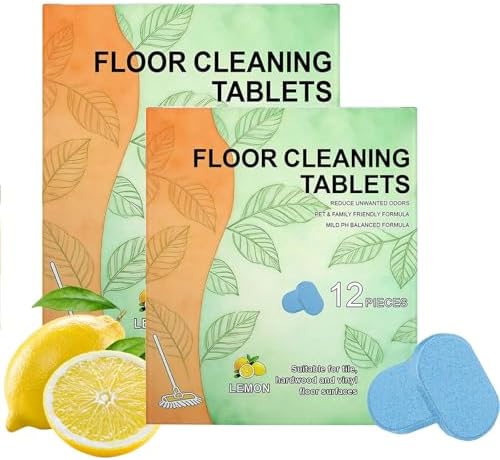 DOUNIU 12pcs Floor Cleaner Tablets, Pre-Measured Dissolvable Cleaning Solution for Tile, Vinyl, Hardwood, Fresh Lemon Scent, Compatible with Robot Mops & Wet/Dry Vacuums (24pcs) by Unknown