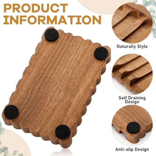 Jinei 1 Pcs Scalloped Wood Soap Dish 4.72 x 2.95 x 0.59 Inch Sapele Bar Soap Holder with Self Draining Non-Slip Point Design Sponge Saver for Shower Bathroom Kitchen - Image 3