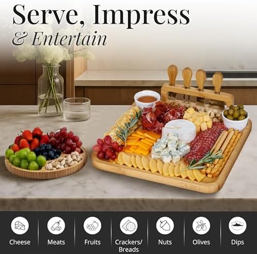 Charcuterie Board Set Bamboo with Cheese Knives and Bowls, Large Wooden Serving Platter for Entertaining, Housewarming and Wedding Gift by Cavrro - Image 2