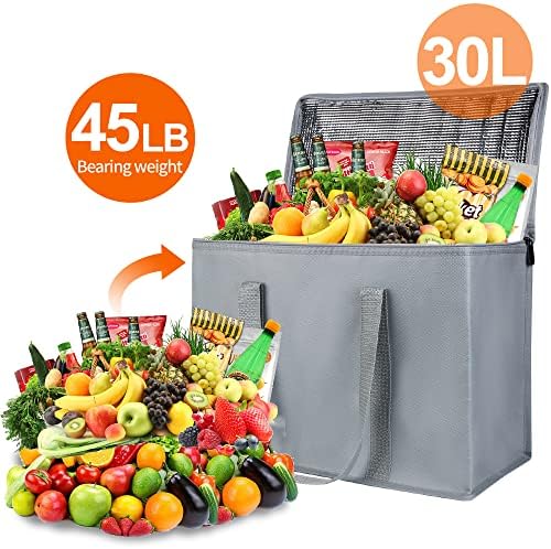 Bodaon Insulated Reusable Grocery Shopping Bags, 2-Pack, X-Large, Grey - Image 4