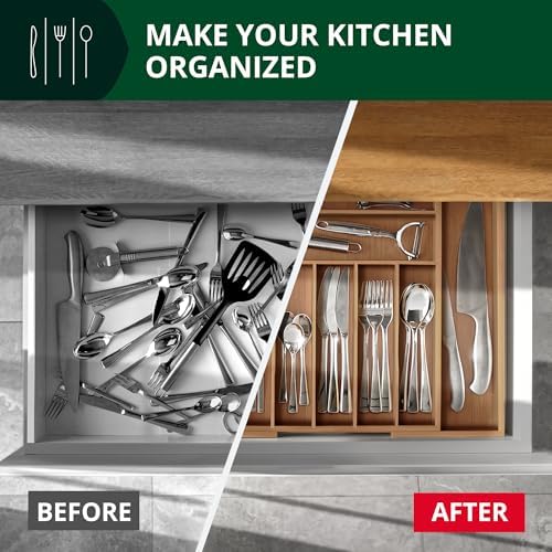 ROYAL CRAFT WOOD Luxury Bamboo Kitchen Drawer Organizer - Silverware Organizer - Utensil Holder and Cutlery Tray with Grooved Drawer Dividers for Flatware and Kitchen Utensils (9 Slot, Brown Bamboo) - Image 6