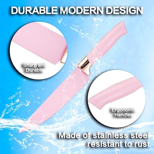 19-Piece Kitchen Utensil and Knife Set, Pink - Image 6