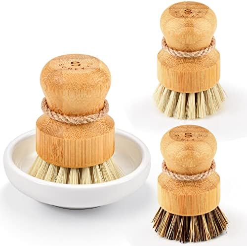 SUBEKYU Bamboo Dish Scrub Brush,Produce Brush,3 Pack with Ceramic Holder by SUBEKYU