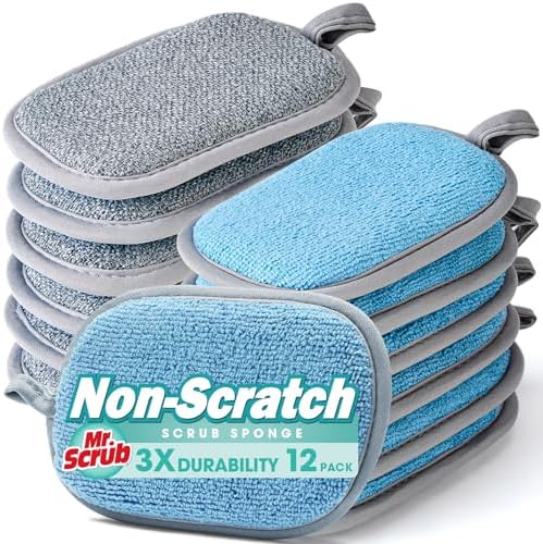 Sponges Kitchen Dish Sponge for Washing Dishes Cleaning Kitchen, All-Purpose, 12 Pack, Non Scratch, Rough Scrubbers Side for Non-Stick Cookware, Soft Microfiber Scrub Side for Dishes, Mr. Scrub by MrScrubCleaninghelpers