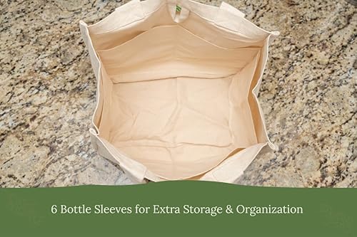 Best Canvas Grocery Shopping Bags - Cloth Grocery Tote Bags - Reusable Cotton Grocery Tote Bags with Bottle Sleeves - Image 4