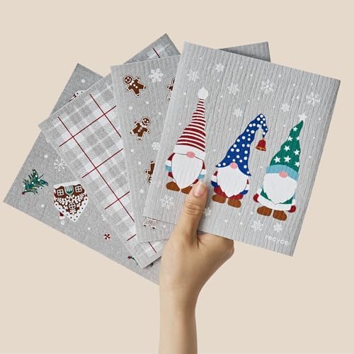 RECYCO Swedish Dishcloths for Kitchen | 4 Pack Cookie Joy Washable Dish Rags | Cellulose Reusable Cleaning Paper Towels | Absorbent Counter Dish Cloth Sponge Kitchen Wipes, 8" L x 7" W by RECYCOHOMECOLLECTION