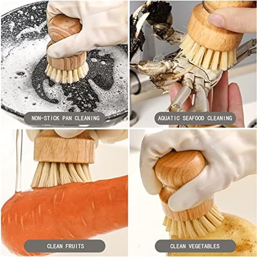 3-Pack Bamboo Dish Scrub Brushes, Wooden Kitchen Cleaning Scrubber - Image 2