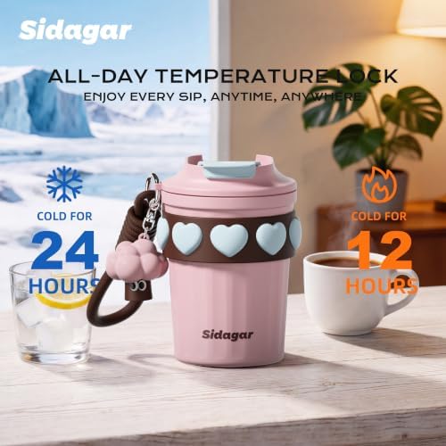 12 oz Insulated Coffee Tumbler with Lid, Cute Travel Mug, Pink - Image 4