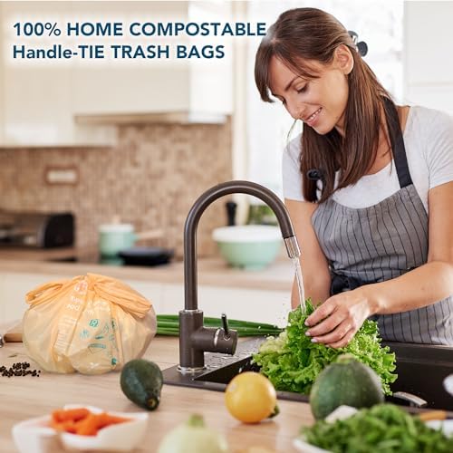 1.6 Gallon Compostable Handle Tie Garbage Bags, Small Trash Bags for Countertop Bin, Extra Thick 0.78 Mils, Certified US BPI ASTM D6400, 6 Liter, 50 Count - Image 2