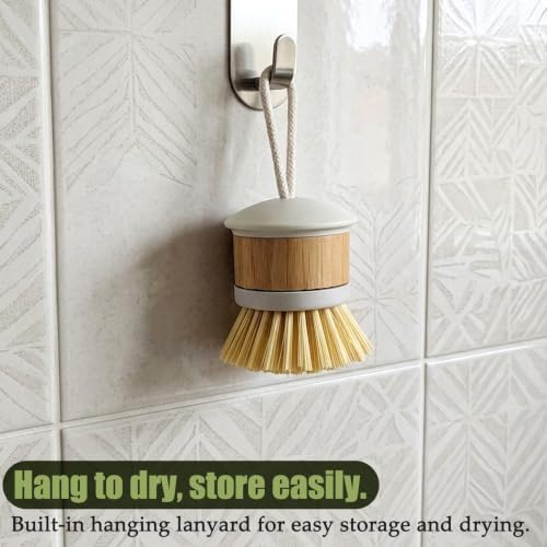 2 Pack Bamboo Handle Dish Brushes, Kitchen Scrub Brush with PET Bristles and Hanging Hole for Pots, Pans and Dishes - Image 5