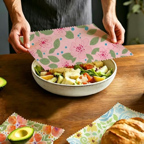Reusable Beeswax Wraps, Watercolor Floral Wraps, 9 Pack, Sandwich Snack Bowl Bread Cover, Organic Sustainable Zero Waste Plastic-Free Food Storage, 1XL 3M 5S - Image 5