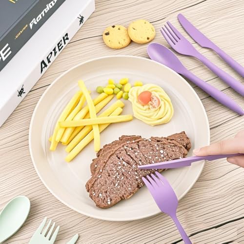 Travel Utensils - Wheat Straw Portable Camping Cutlery Set (Purple,Purple) - Image 4
