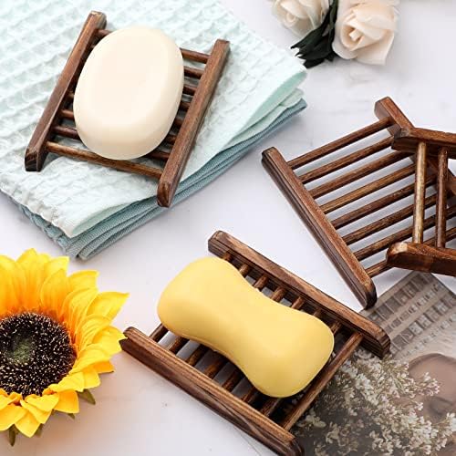 Potchen Bamboo Soap Dish Wooden Hand Craft Soap Case for Shower Rectangular Bathtub Shower Dish Accessories for Home Bathroom Kitchen Sponges(Charcoal,50 Pack) - Image 5