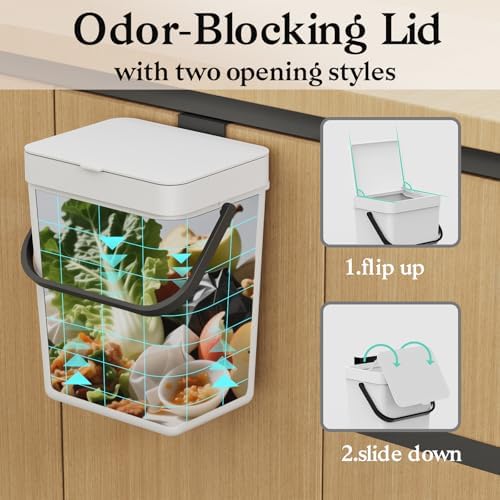 LALASTAR Small Trash Can with Lid, Kitchen Compost Bin for Countertop or Under Sink, Plastic Hanging Waste Basket for RV/Office/Bedroom/Dorm, Mountable, 5L/1.3 Gal,Sliding Lid, White - Image 3