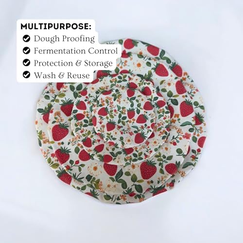 (4-Pack) Sourdough Reuseable Jar & Bowl Covers | Cute Baking Gift | 100% Cotton | Washable | Bread Proofing | Kitchen Food Storage Gifting | Starter Cover Lid Kit (Strawberry) - Image 7