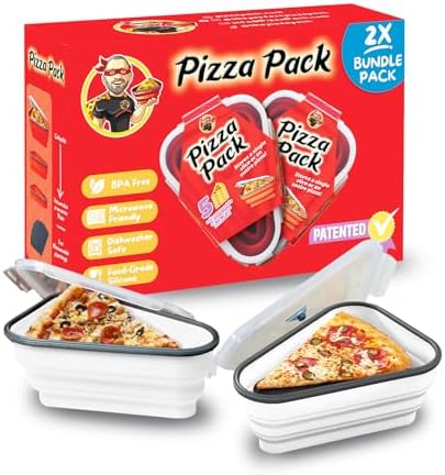 PIZZA PACK The Perfect Reusable Pizza Storage Container with 5 Microwavable Serving Trays - BPA-Free Adjustable Pizza Slice Container to Organize & Save Space, 2 Pack, White by PizzaPack%E2%84%A2
