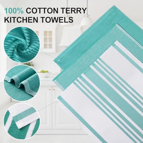 Homaxy Cotton 380 GSM Premium Kitchen Towels, 18"x 28", 9 Pack, Teal - Image 2