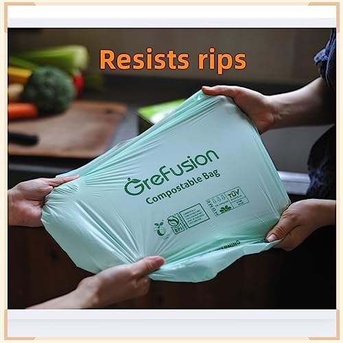 Compostable Trash Bags with handle-tie,Garbage Bags, 2.6 Gallon,Food Waste Bags,Small trash bags for compost bin kitchen,Certified by BPI and OK Compost (2.6G-50count) - Image 2