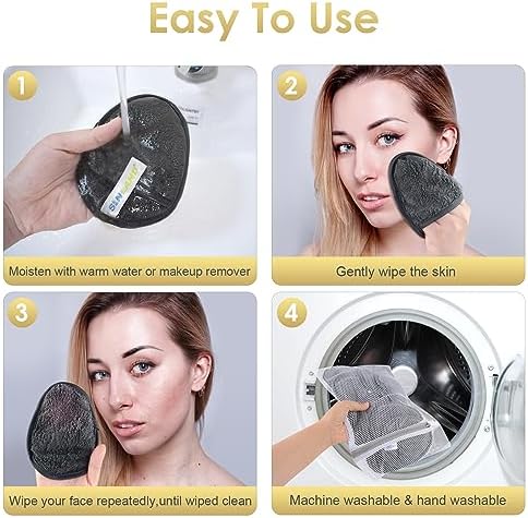 SINLAND Reusable Makeup Remover Pads Grey 6 Pack - Image 4