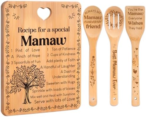 Mamaw Gifts - "Recipe for a Special Mamaw" Mamaw Gifts for Women Cutting Board Set, Bamboo-Made Engraved Utensil Set Gifts for Mamaw Cutting Board, Mothers Day Gifts for Mamaw. by Apjielop-GiftsMaster