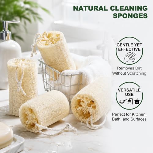 6 Pcs Loofah Sponge Set, Dye-Free Exfoliating Bath Scrubber, Gentle Shower Sponge for Face Back Body, Spa Bath Scrubber for Men and Women - Image 2