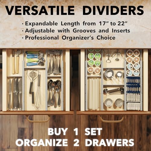 SpaceAid Bamboo Drawer Dividers with Inserts and Labels, Kitchen Adjustable Drawer Organizers, Expandable Organization for Home, Office, Dressers, 7 Dividers with 15 Inserts (17"-22" Gray) - Image 5