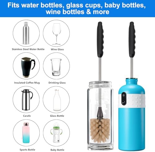 Bottle Brush,15-inch Long, Bottle Brush Cleaner, Bottle Scrubber, Kitchen Scrub Brush Suitable for Water Bottles, Cups, Glasses, Baby Bottles, Wine Glasses, (2, Brown) - Image 6