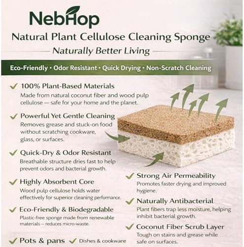 Plant Based Dish Sponge – Coconut Fiber, Natural Cellulose & Wood Pulp Double Layer Scrubber, Eco Friendly Non-Scratch Kitchen Sponges for Dishes, Plastic-Free, Compostable Sponges (12 Pack) - Image 2