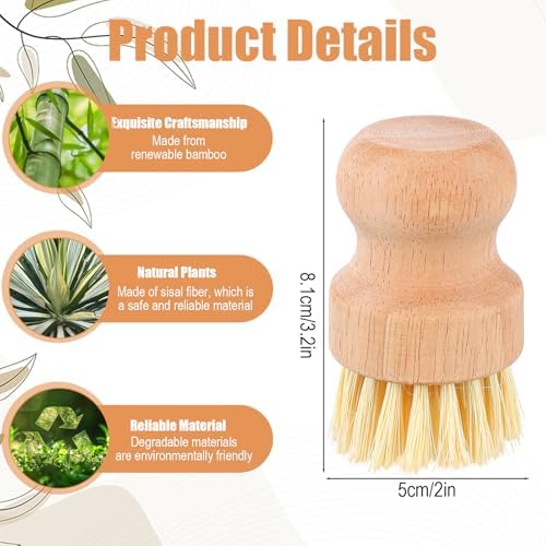12 Packs Bamboo Scrub Brush for Dishes, 2 Pcs Natural Dish Brush with Sisal Bristles, Wooden Dish Scrubber for Pots, Pans & Vegetables, Eco-Friendly Kitchen Cleaning Tools - Image 6