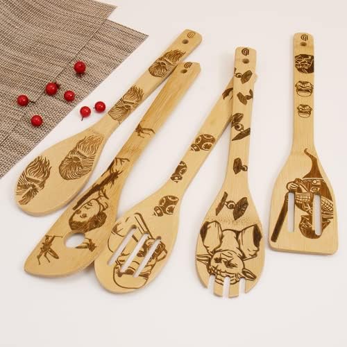 5 PCS Star War Burned Wooden Spoons Cooking Organic Spoons Turners Carved Spatulas Non-Stick for Cookware Kitchen Gadgets - Premium Quality Gifts for Housewarming and Wedding - Image 3