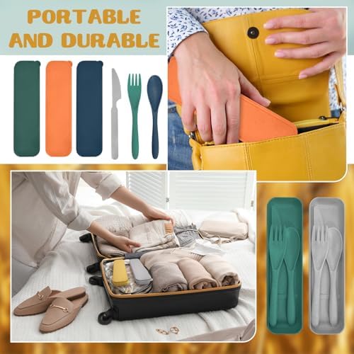 60 Sets Wheat Straw Silverware Set Bulk Wheat Straw Cutlery Lunch Box Accessories Reusable Travel Utensils Set with Case for Operation Christmas Child Items Bulk Kids Adults Camping (Bright Color) - Image 5